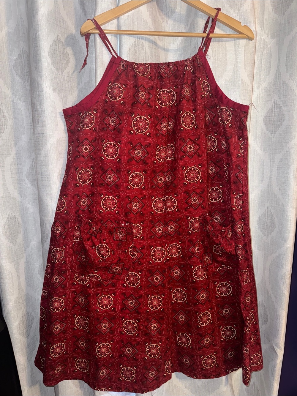 Handmade Knee Length Summer Dress Red Size XL/XXL